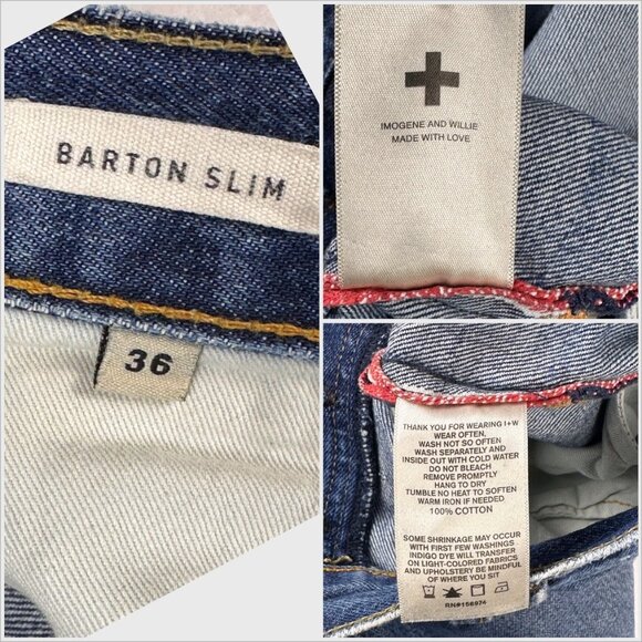 Imogene + Willie Barton Mens Slim Jeans 36 Selvedge Denim USA Made Button Fly - Picture 7 of 9